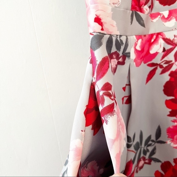 B. DARLIN Lace Bralette-Back Floral-Printed Satin Fit & Flare Dress Size 3 - Picture 7 of 14